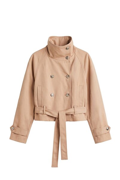 Havoş Camel Zinno High Collar Belted Trench Coat
