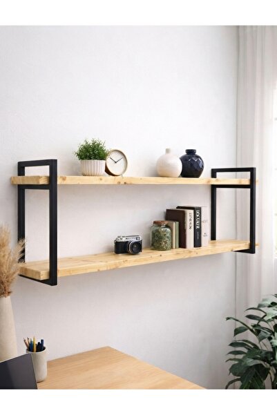 hiraca Endy Doğal Ahşap Duvar Rafı & TV Standı - 100x20 cm Metal Kitaplık