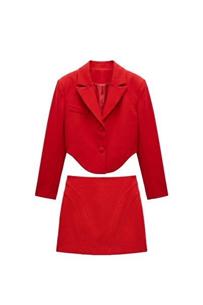 Havoş Red Alisa Crop Jacket Skirt Set