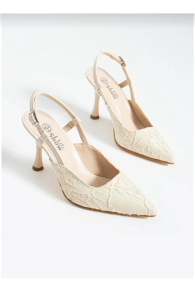 Mira style Women's Pointed Toe Lace Detailed Thin Heels
