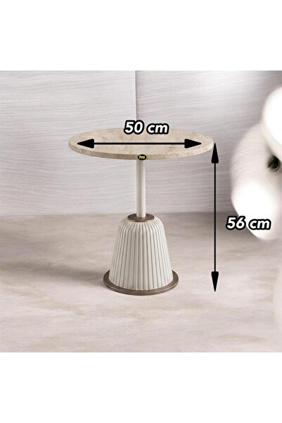 hey modüler mobilya Hey Tekli Luna Traverten Balköpüğü Bohem Yan Sehpa Mantar Modern Dekoratif 50 cm