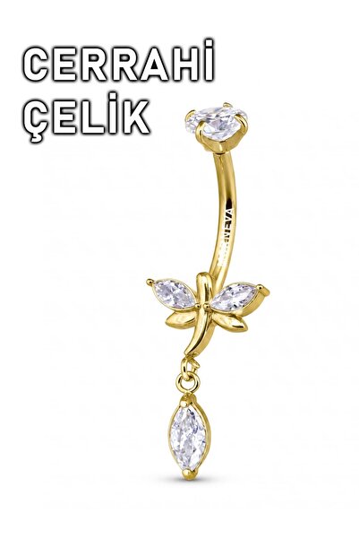 MORNEVA Cerrahi Çelik Yusufçuk Altı Taş Sallantılı Göbek Belly Piercingi (1 A...