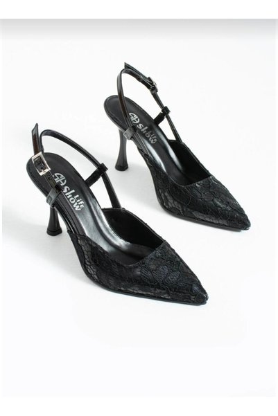 Mira style Women's Pointed Toe Lace Detailed Thin Heels