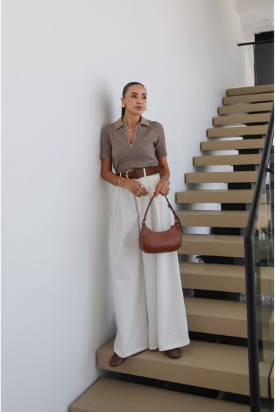 Havoş Ecru Pilikaşe Detailed Belted Trousers