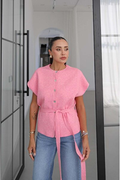 Havoş Pink Cap Sleeve Belted Vest