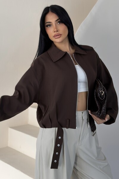 gm giyimarket Νέα σεζόν Γυναικείο Oversize Bomber Εποχιακό Μπουφάν με Ζώνη στ...