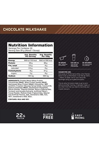 Optimum Nutrition Whey Performance CHOCOLATE MILKSHAKE 1.95KG
