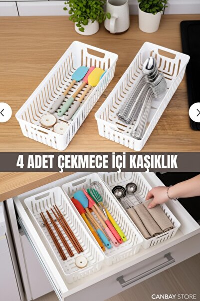 AZESUR 4'lü Modüler Kaşıklık Seti - Mutfak Düzenleyici Çekmece Içi Organizer ...