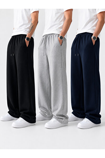 ADR MODA 3 Pack Men's Sweatpants Black Gray Navy Blue Comfortable Loose Leg C...