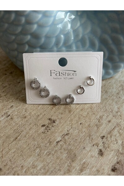 nunu takı Minimal Halkalar Silver Six-Piece Earrings