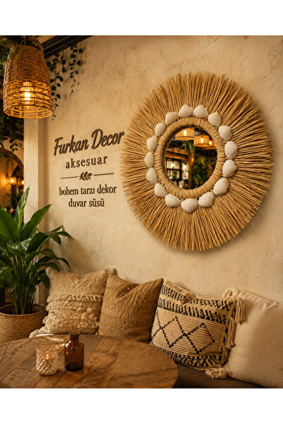Furkan decor aksesuar Deniz kabuklu rafya bohem tarzı duvar duvar süsü