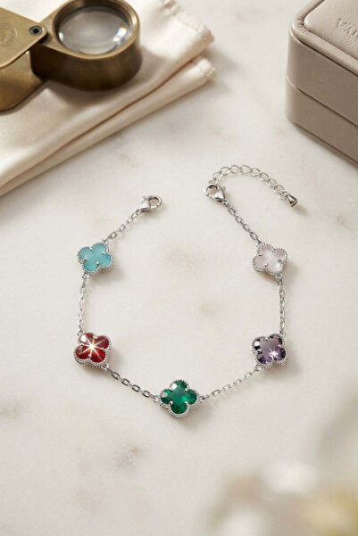Inure Jewelry Colorful Crystal Stone Silver Color Clover Model Women's Bracelet