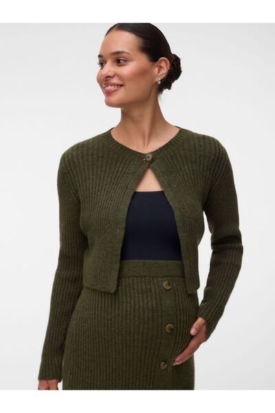 Mama Licious Strickjacke Verkürzt Rundhals Gerippte Ärmelbündchen Schmale Ärm...