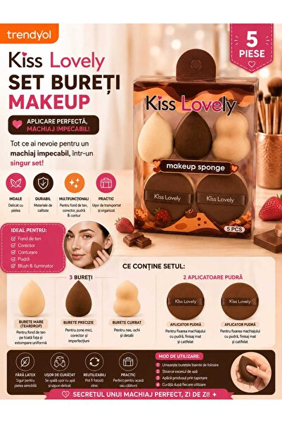Generic Brand Kiss Lovely 5-Piece Makeup Sponge and Applicator Set – 3 Makeup...
