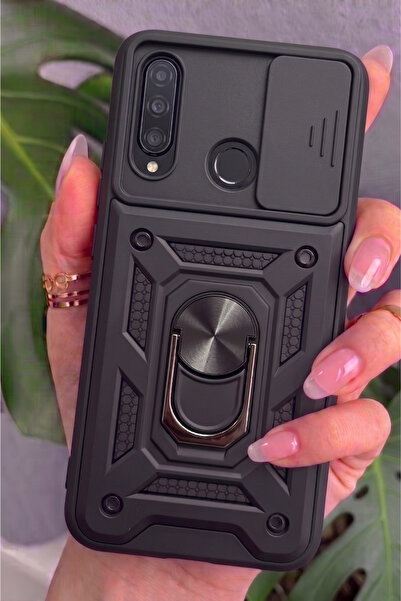Rivor Huawei P30 Lite Uyumlu Kılıf Kamera Sürgülü Standlı Yüzüklü Darbe Emici...