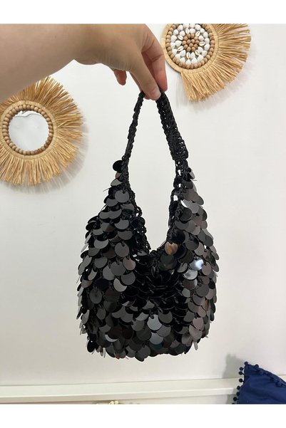 Verda Desing حقيبة يد فاخرة مصنوعة يدويًا بتصميم مزين بالترتر - مجموعة بلاك ر...
