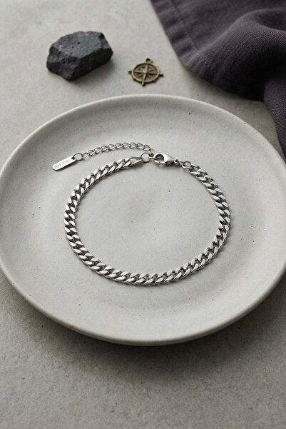Inure Jewelry 316L Steel Silver Color Thin Cuban Chain Model Men's Bracelet