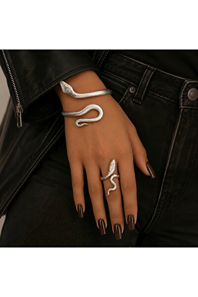 KİRAZ ÇİÇEĞİ JEWELRY Kore Tarzı GOTİK YILAN Bileklik&Yüzük Seti