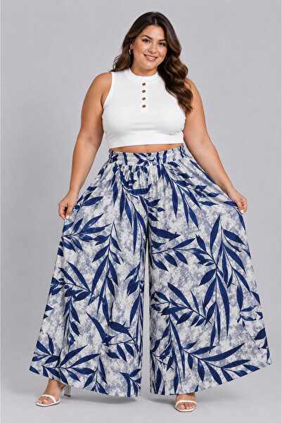 SOSYETE AVM Women's Elastic Waist Plus Size Patterned Skirt Trousers