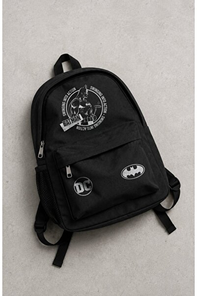 Fuddy Moda Unisex Swinging into Action Bat-Man Printed Backpack, Superhero Th...