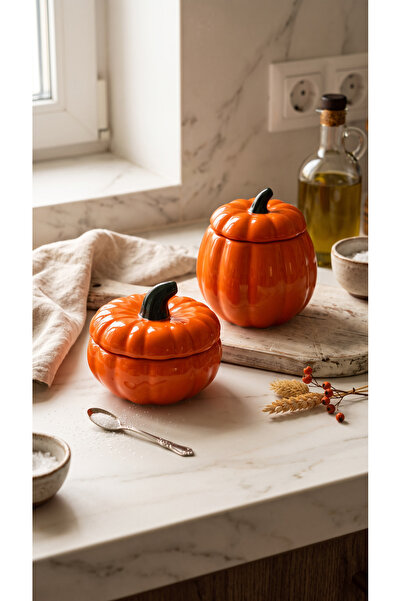 zezedesing Set of 2 Pumpkin Jars Orange – Decorative Pumpkin Storage Containe...