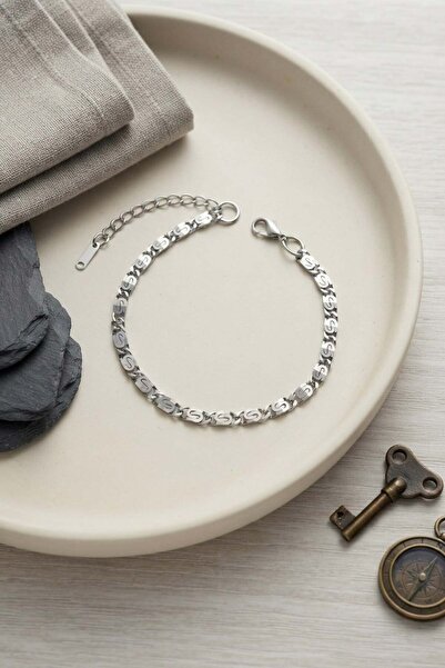 Inure Jewelry 316L Steel Silver Color Crushed S Chain Model Men's Bracelet