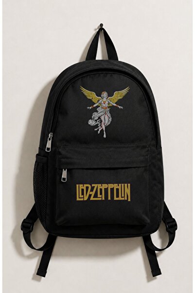 Fuddy Moda Rucsac unisex cu imprimeu Led Zeppelin, geantă de școală cu temati...
