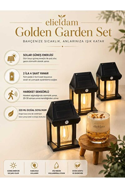 elieldam Bahçe ve Balkon İçin Solar Güneş Enerjili Fener Seti ve Doğal Soya W...