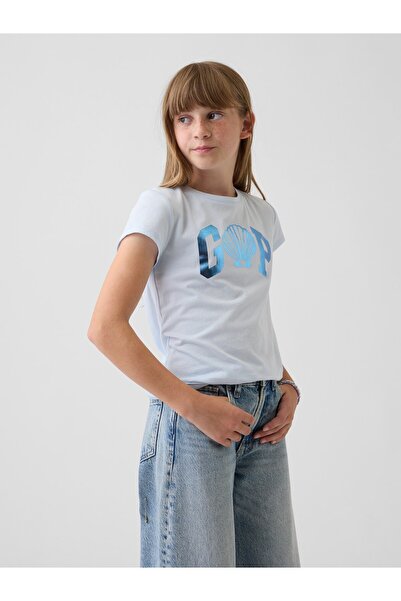 GAP Kız Çocuk Açık Mavi Logo T-Shirt