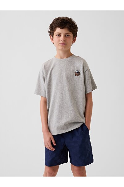 GAP Erkek Çocuk Gri Heavyweight Relaxed Logo T-Shirt