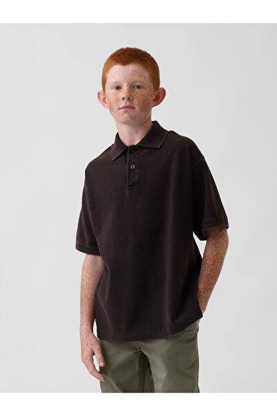 GAP Erkek Çocuk Siyah Relaxed Pique Polo T-Shirt