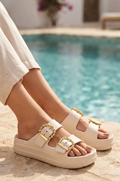 Gülsüm Aydın Double Buckle High-Sole Daily Balcony Garden Pool Beach Slippers...