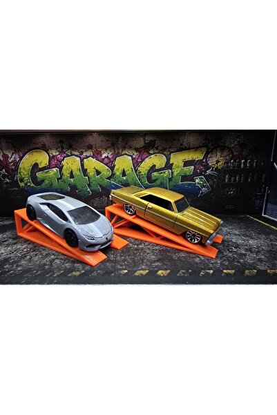 fabrikahşap 1 64 Diorama 2 li Turuncu Model Araba Sergileme Rampası Diecast G...