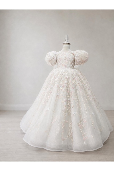 PRİNCESS Girl's White Princess Dress, Girl's Evening Dress, Graduation Dress