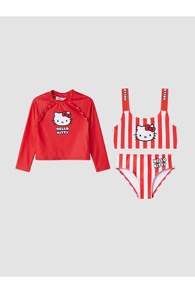 LC Waikiki Nevavm Farkıyla Hello Kitty Printed Girls' 3-Piece Swimsuit
