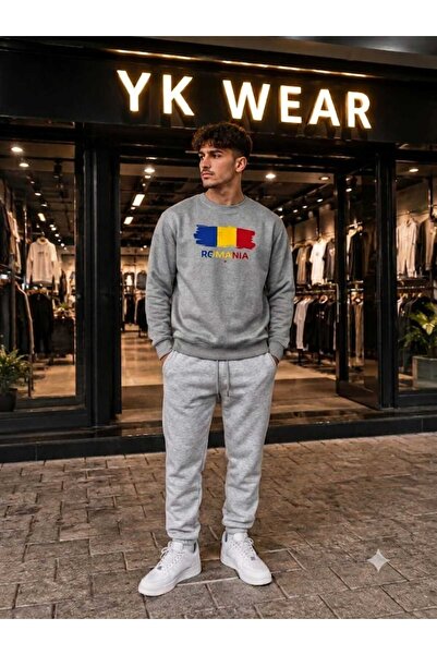 YK WEAR Unisex Romania Printed Oversize Fit Cotton Crew Neck Sweatshirt Set