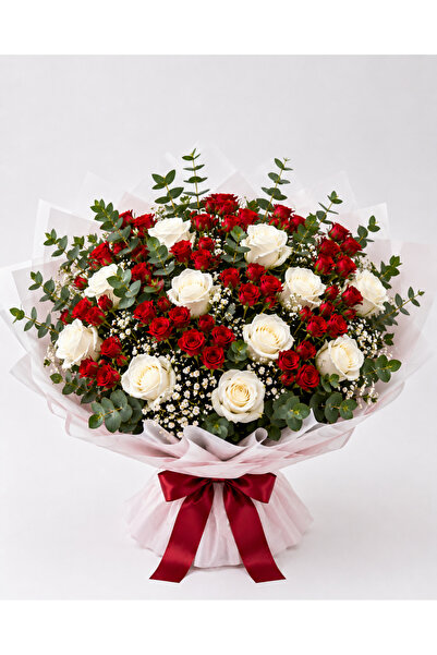 Crescent Flowers 11White14SprayRedRoseBq