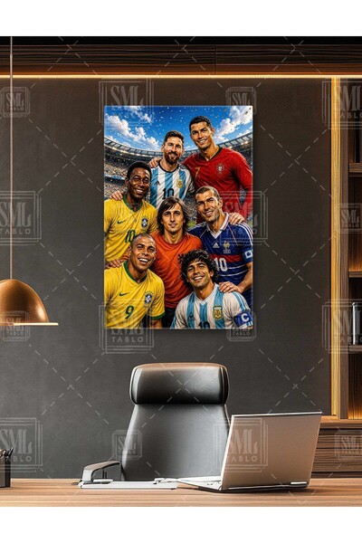 SML TABLO Futbol Efsaneleri Pele Maradona Ronaldo Messi Efsane Futbolcu Dikey...