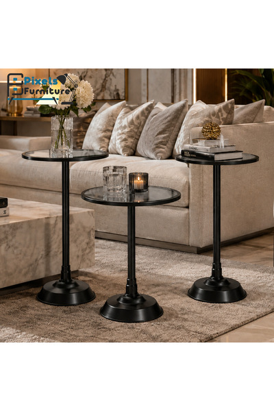 PixelsFurniture طقم طاولات تقديم من بكسل الأثاث، مكون من 3 قطع بسطح زجاجي مقا...