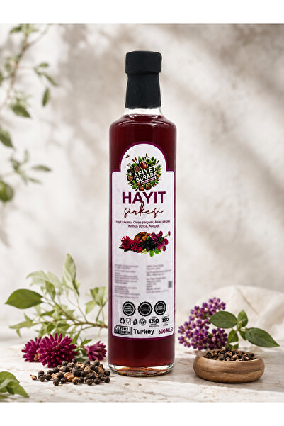 Hayıt Sirkesi 500 ml. - Üzüm Sirkesi, Hayıt Meyvesi, Civanperçemi, Aslan Pençesi, Çörek Otu, Adaçayı, Isırgan Otu. %100 Doğal Fermantasyon, Katkısız ve Koruyucusuz