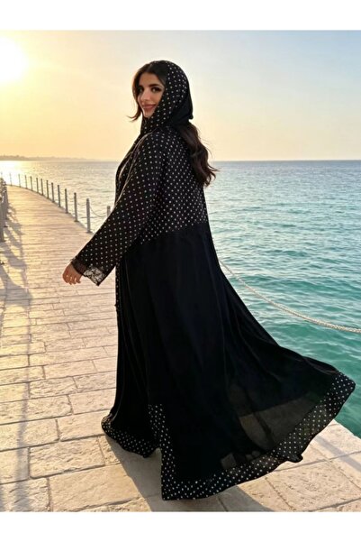 Classy She Polka Dot Lace Trim Abaya Set (With Matching Headscarf)