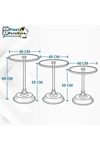 PixelsFurniture Bekas Furniture 3-Piece Serving Table Set with Heat Resistant Glass Top and Metal Base in a Modern Design