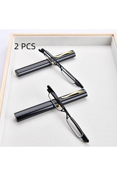Choice12 +100 2PCS-BLACK 2PC Suit Mini Small Slim Reading Glasses with Tube C...