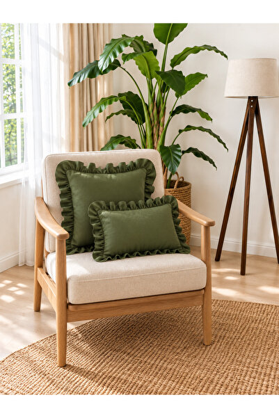Decamor home Aura Green Ruffled Throw Pillow Cover 1 Piece