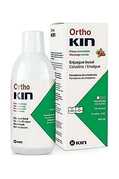 KIN OrthoKIN Orthodontic Mouthwash Strawberry Mint Flavor Alcohol-Free with F...