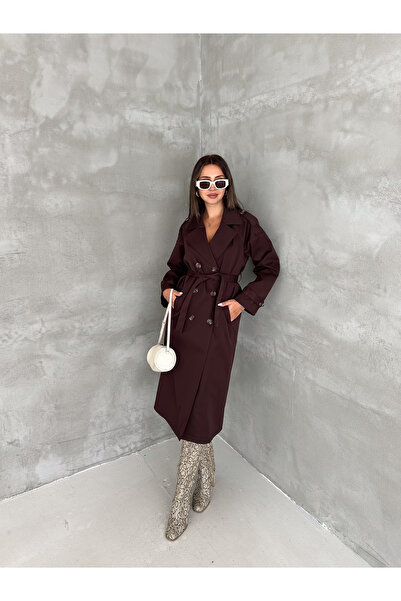 Bella Breeze Women's Belted Double-Breasted Long Trench Coat