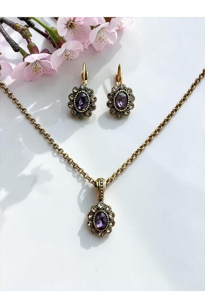 FAYRA ACCESSORIES Crystal Stone Oval Necklace and Earring Set