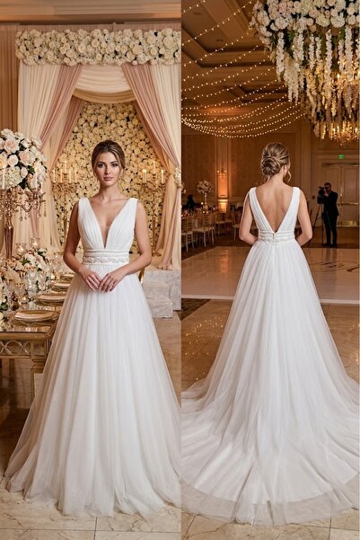 JABO WEDDİNG HOUSE GELİNLİK 38 BEDEN TÜL TAŞ DETAY GELİNLİK