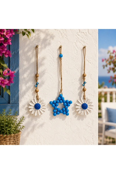 Asteria shop 3’lü Mavi Papatya ve Yıldız Duvar Süsü Seti