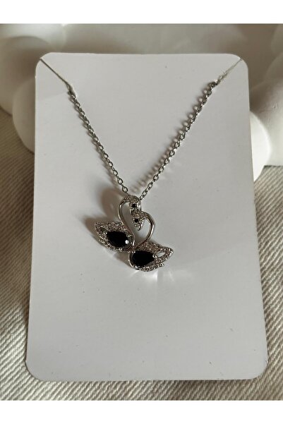 bijoux uniques Black Double Swan Zircon Stone Women's Steel Necklace